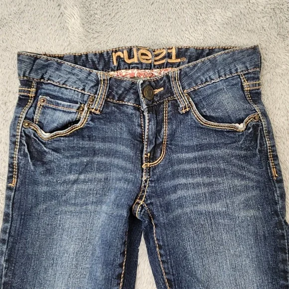 Rue21 Jeans Juniors 0 Short Blue Slim Fit Dark Wash Embroidered Pockets Stretch - Picture 6 of 13